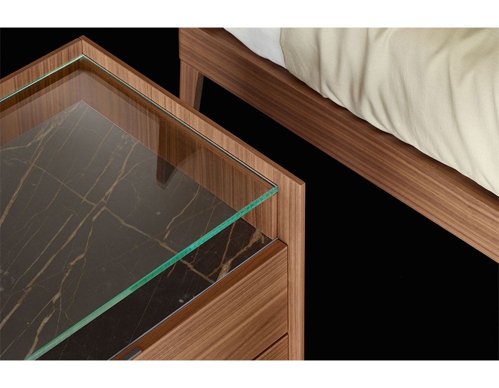 brown wooden dressing table with thick transparent glass top