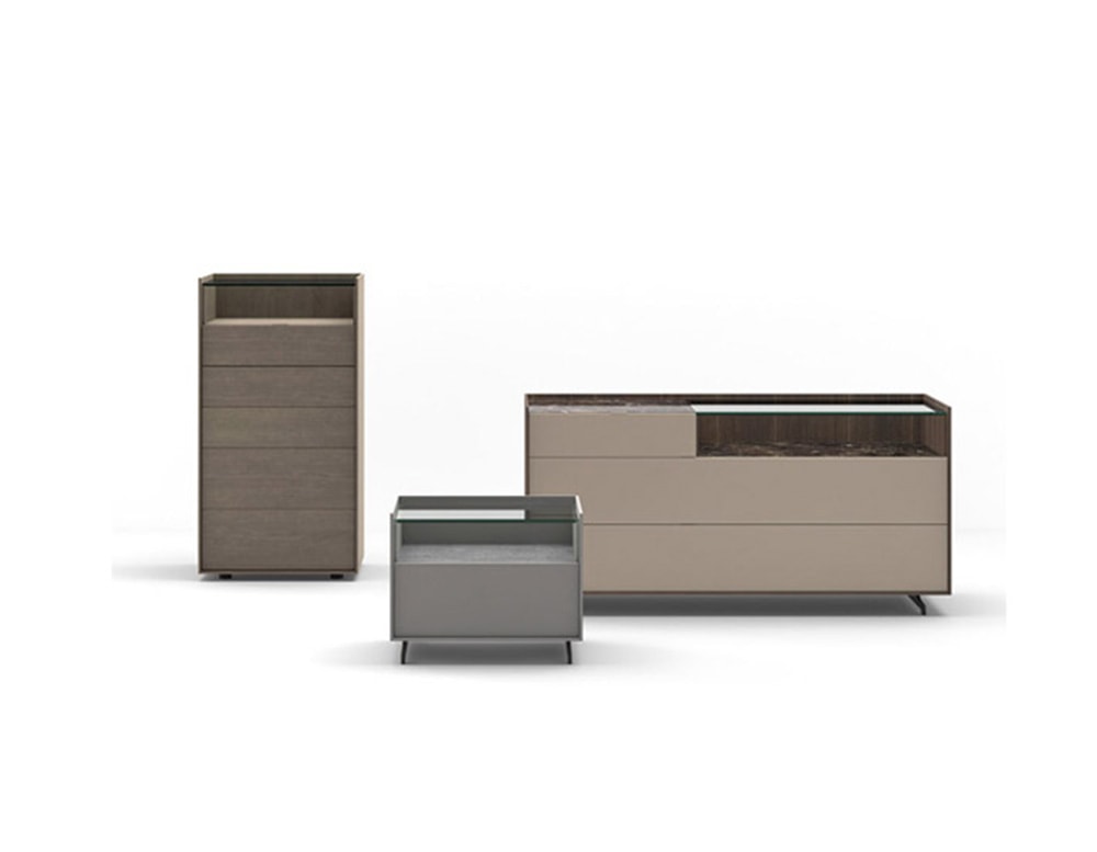 lines of tables made with wood of different shades of coffee and glass lids on a white background