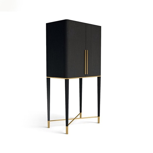 Black open pore stained ash wooden bar unit exudes sophistication.