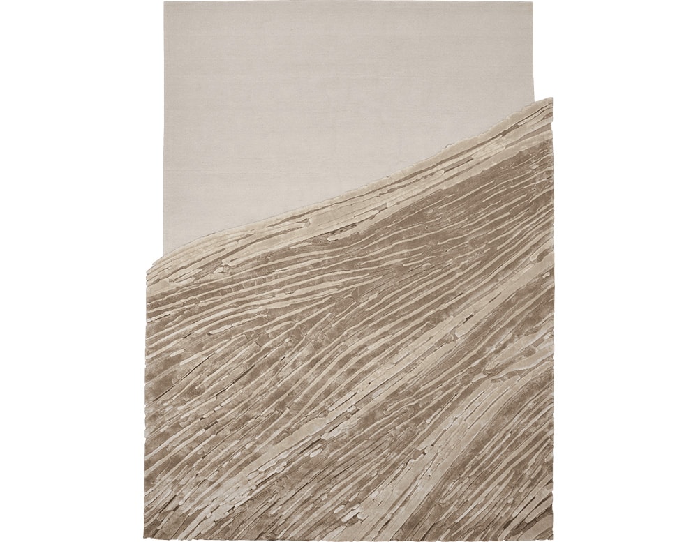 rug made with Handtufted in Loop and finished with bamboo design in beige tones in a white background