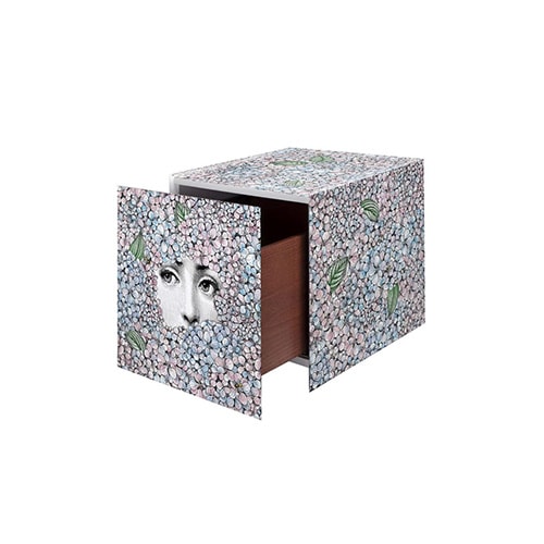 storage furniture made of silk-screened painted and lacquered wood with flower and rosette finishes