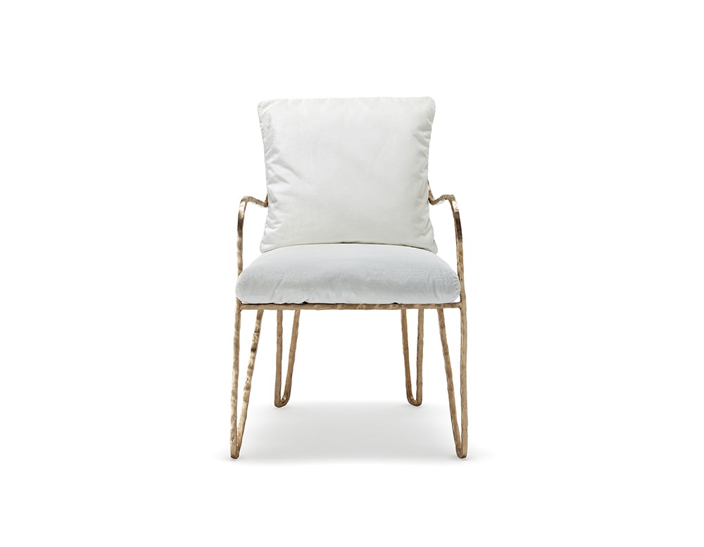 chair made with gilded bronze and white fabric on a white background