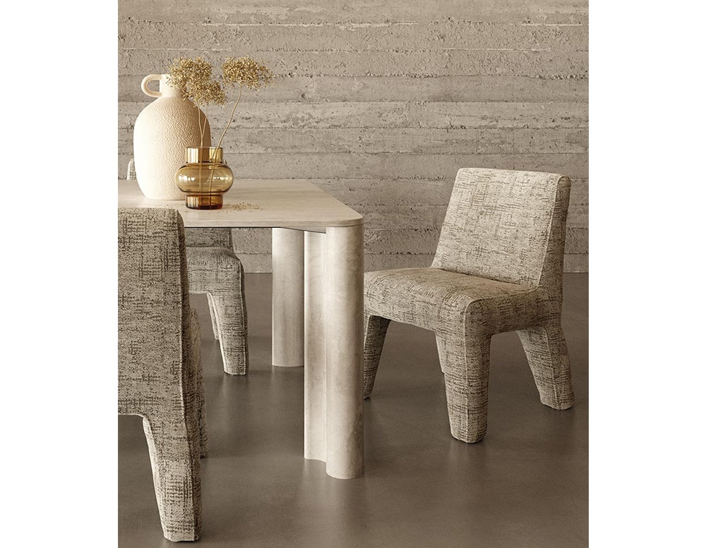 chairs made of aluminum and upholstered with gray fabric.