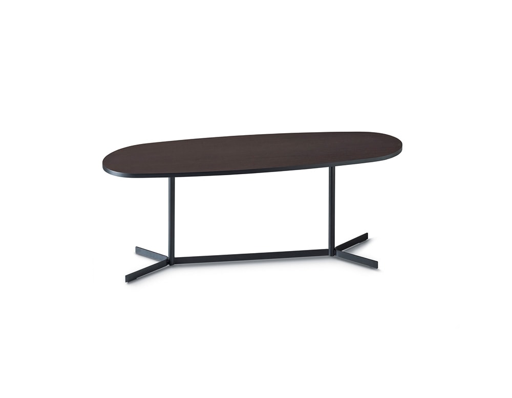 Coffee Table with a base in black lacquered metal and a tabletop in stained chocolate color wood