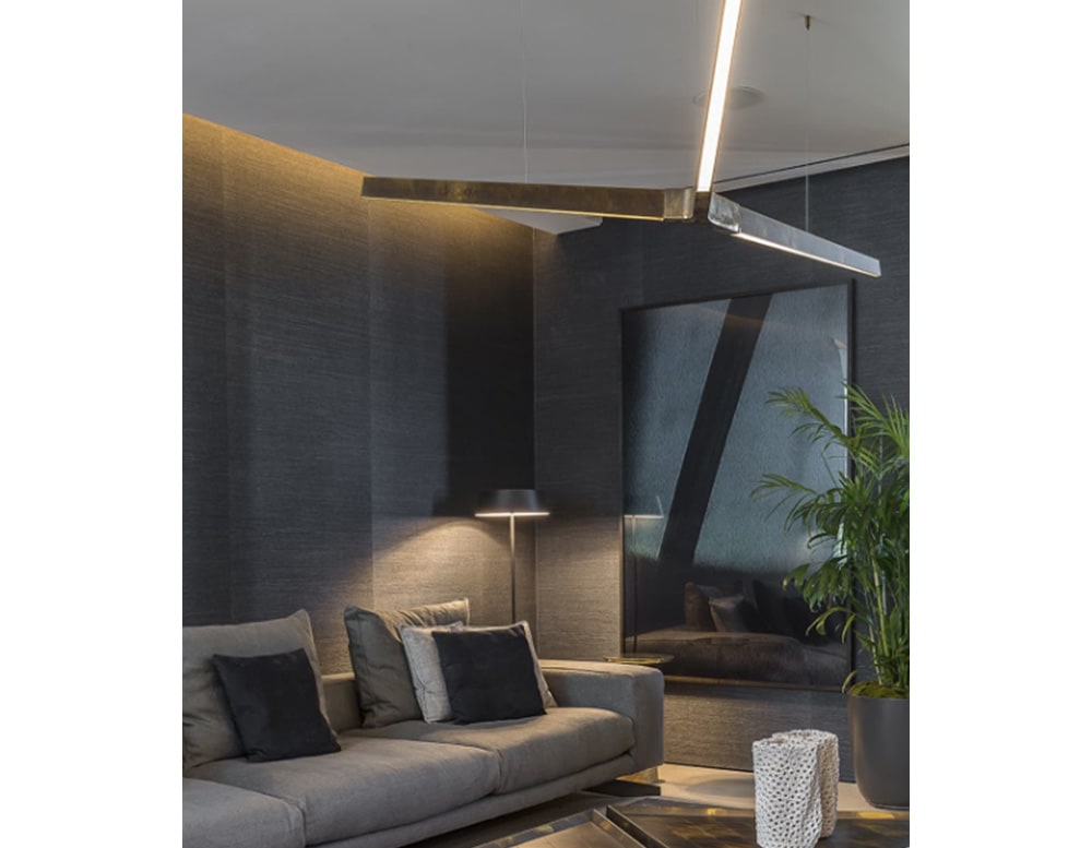 Bronce color ceiling lighting In Burnished Brass with Sand Casting Brass finish in a living room