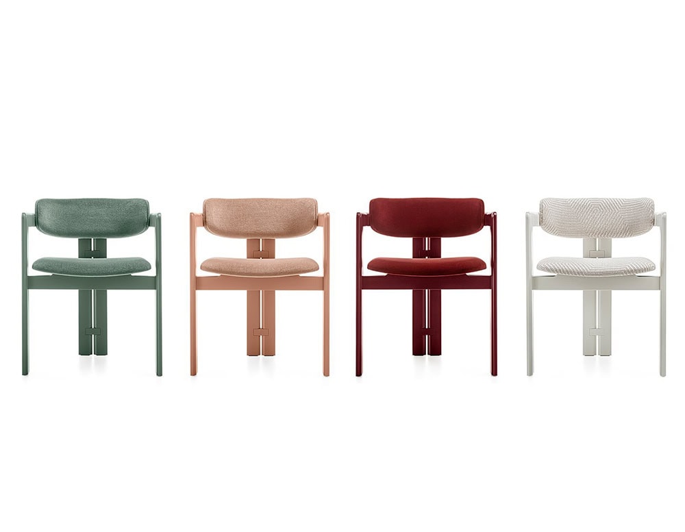 armchair made of ash wood or curved open pore and upholstered in leather dyed in tones such as: green, yellow, red, white and gray