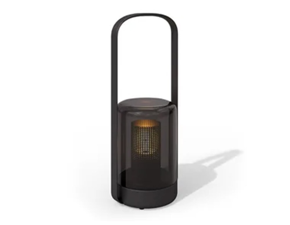 portable lamps made of aluminum and glass in a black tone on a white background
