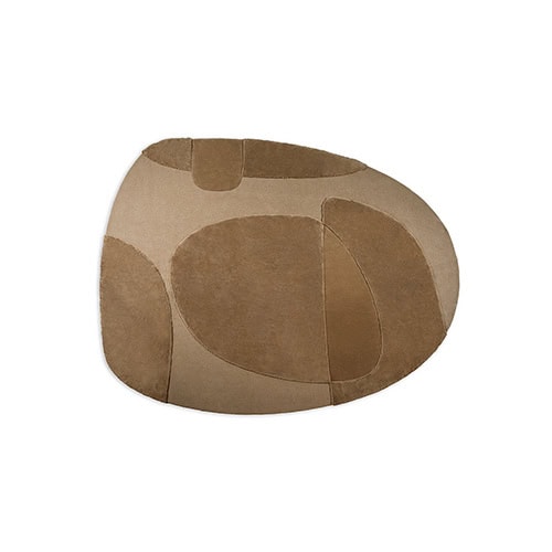 Handmade rug with an oval design and spots in a light and dark brown tone