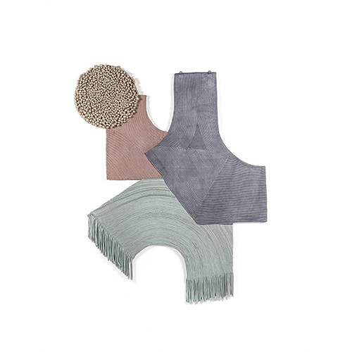 wall tapestry made of dyed silk in a tone of brown, pink, green and gray colors with a natural and imperfect design