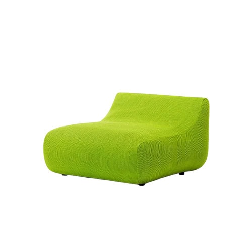 Bright green lounge seat with a low, flowing silhouette and rounded edges designed to bring a fresh pop of color and modern comfort to any space.