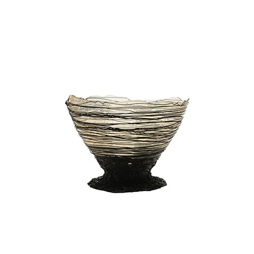Ogiva Vase in translucent black and black crystal on a white background.