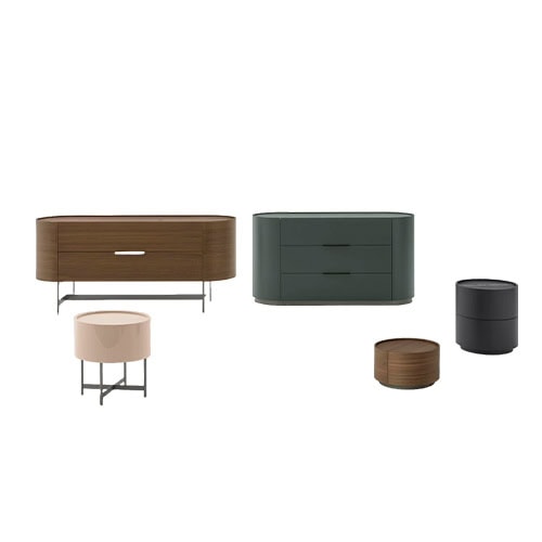 The Pian Dedalo Nightstand collection offers a range of rounded and sculptural storage pieces, combining soft curves with refined finishes for a contemporary and elegant bedroom accent.